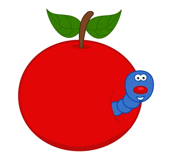 Smiling Blue Maggot Coming Out Juicy Red Cherry Vector — Stock Vector