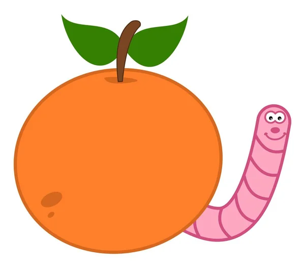 从多汁的桃子或杏仁 病媒中出来的粉色和微笑的蛆 — 图库矢量图片