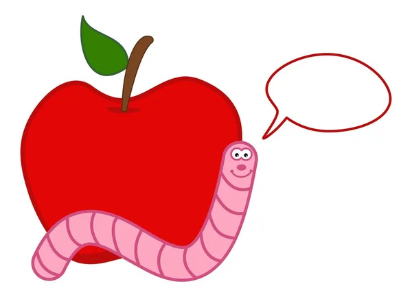 Juicy Fruit Red Apple Maggot Talking Bubble Vector — Stock Vector