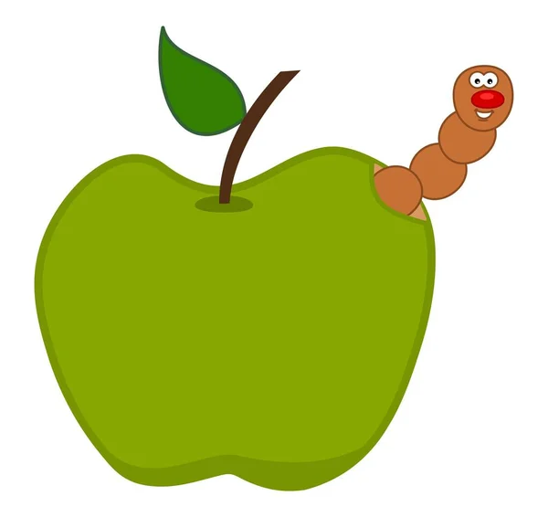Smiling Brown Maggot Coming Out Juicy Green Apple Vector — Stock Vector