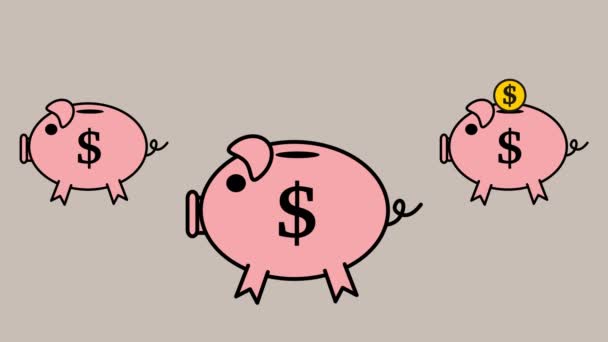 Roze Spaarvarken Met Dollar Euro Groene Kleur Achtergrond Animatie — Stockvideo