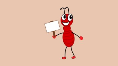 Red ant with moving billboard with color and green background - animation