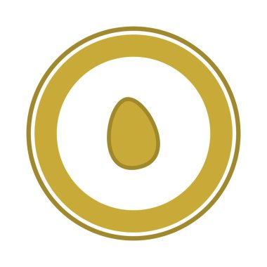 Circular panel with fresh egg in golden color on white background