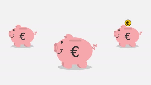Różowa Świnka Bankowa Dolarem Euro Zielonym Kolorowym Tle Animacja — Wideo stockowe