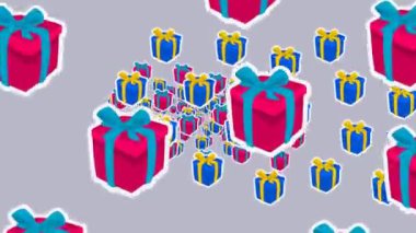 Gift boxes filled with toy with scroll pattern on green background - animation