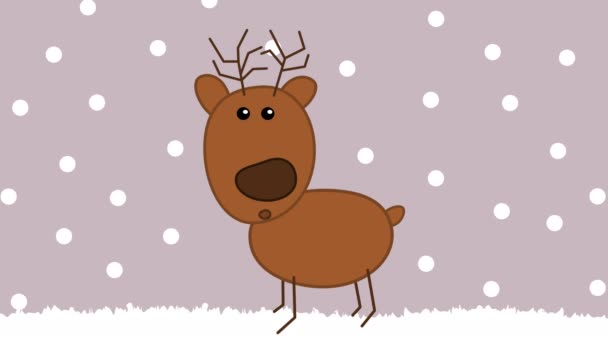 Christmas Reindeer Standing Snow Falling Snowflakes Background Animation — Stock Video