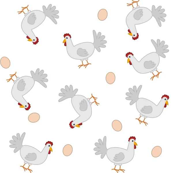 Paper Pattern White Chickens Eggs White Background — Stock Vector