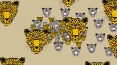 Sarı gözlü sarı leopar ve yeşil arka planda sarı gözlü beyaz leopar - animasyon