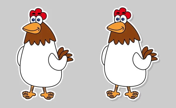 Set Mit Zwei Aufklebern Von Hühnern Weiß Und Braun Auf — Stockvektor