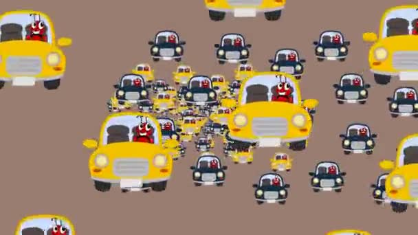 彼のタクシーと茶色と緑の背景に彼の自家用車のキャラクター アニメーション — ストック動画