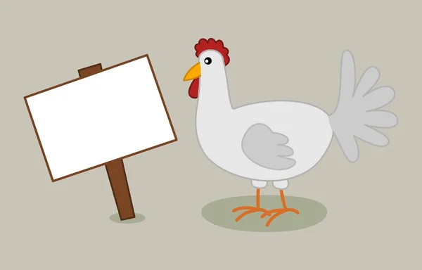 Ein Weißes Huhn Mit Einer Plakatwand Auf Farbigem Hintergrund — Stockvektor