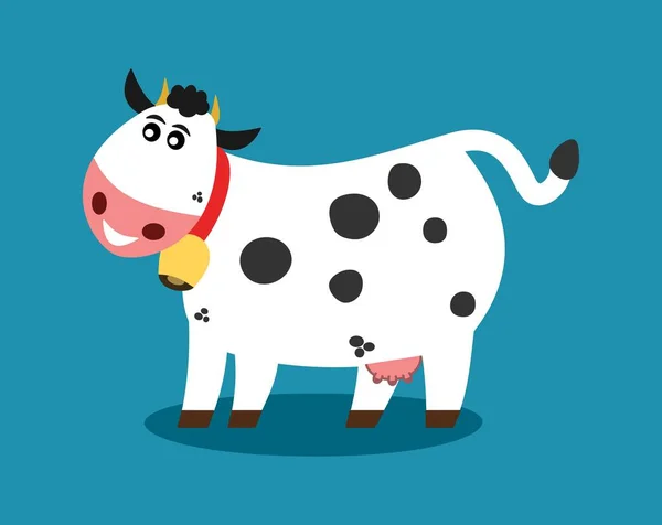 Mucca Latte Sorridente Profilo Con Campana Sfondo Blu — Vettoriale Stock