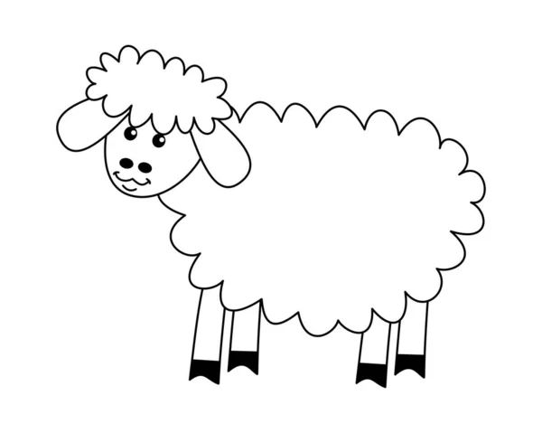 Young Sheep Black White Profile White Background Coloring — Stock Vector