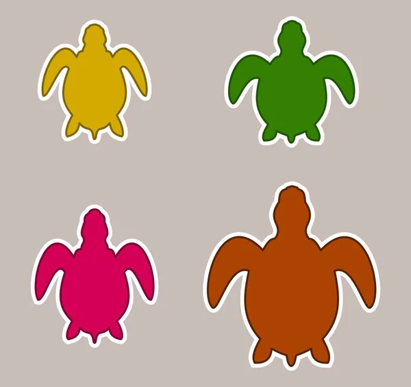 Symbolserie Mit Weißem Umriss Der Mehrfarbigen Meeresschildkröte — Stockvektor