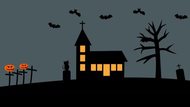 Ένα Halloween Διακόσμηση Αστραπή Που Χτυπά Την Οροφή Της Εκκλησίας — Αρχείο Βίντεο