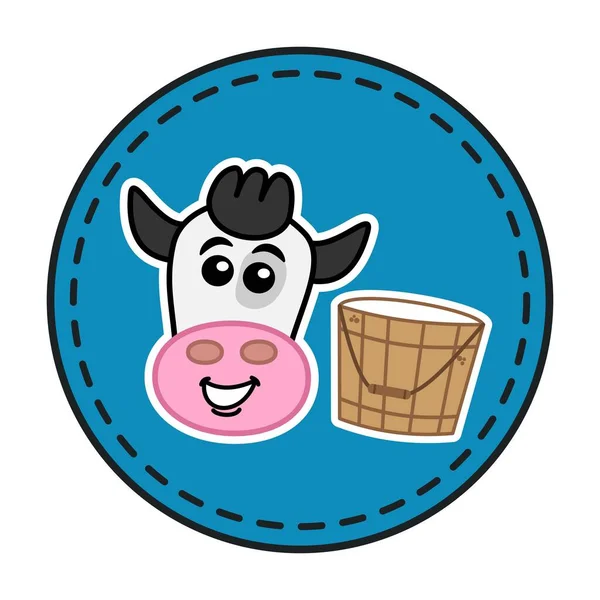 Testa Vacca Latte Sorridente Con Secchio Pieno Latte Fresco Pannello — Vettoriale Stock