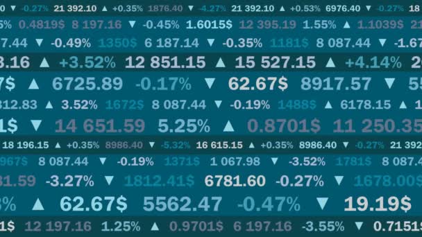 Cotação Bolsa Valores Com Número Porcentagem Fundo Azul Animação — Vídeo de Stock