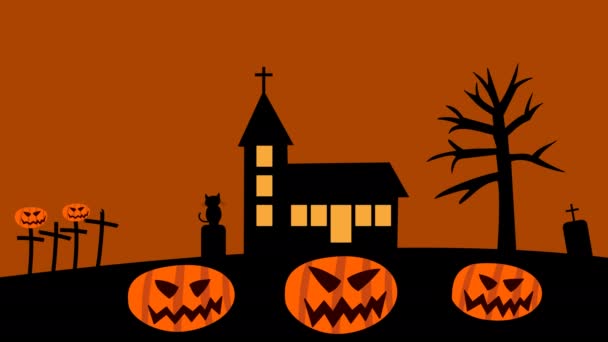 Wystrój Halloween Piorunem Uderzającym Drzewo Sprawiającym Eksploduje Pomarańczowym Zielonym Tle — Wideo stockowe