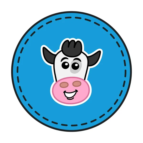 Smiling Dairy Cow Head Blue Circular Panel Black Line — Stock Vector
