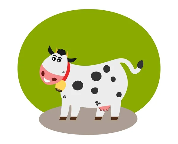 Vache Laitière Souriante Avec Cloche Décoration Verte Brune Colorée — Image vectorielle