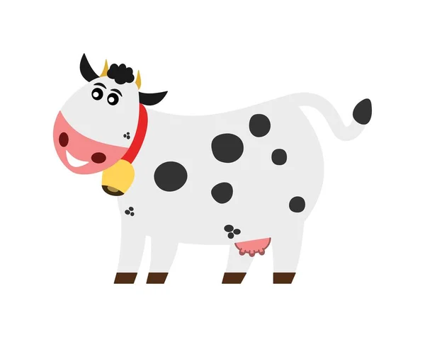 Vache Laitière Souriante Avec Cloche Sur Profil Avec Fond Blanc — Image vectorielle