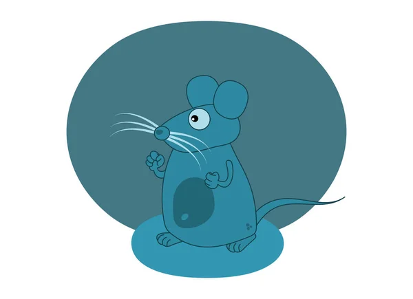Maus Mit Großem Schnurrbart Blauer Kühldekoration Und Kleinem Schatten Vektor — Stockvektor