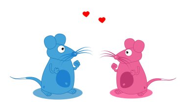 Beyaz arka planda birbirine aşık iki fare - vektör