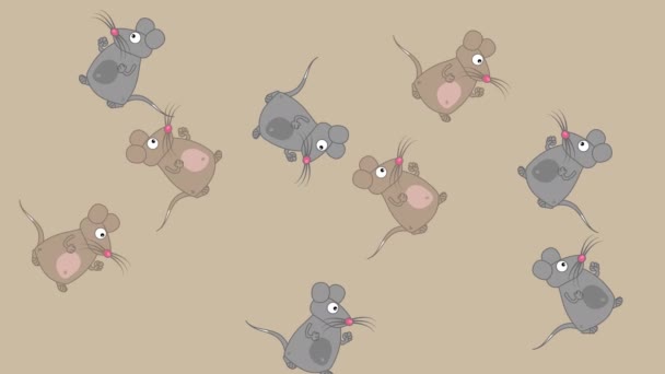 灰色和米黄色鼠标动画在颜色和绿色背景上的随机运动 — 图库视频影像