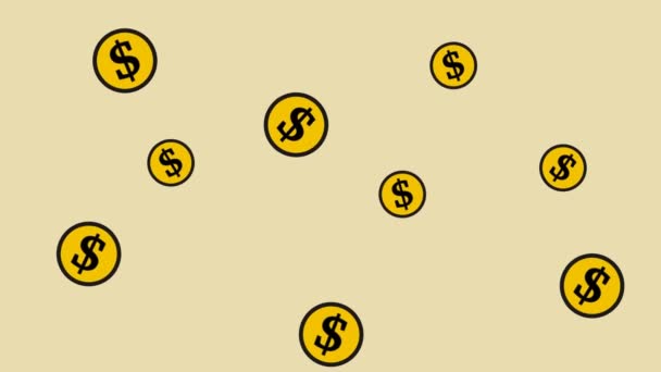 Žluté Mince Pohybující Náhodně Barevném Zeleném Pozadí Animace — Stock video