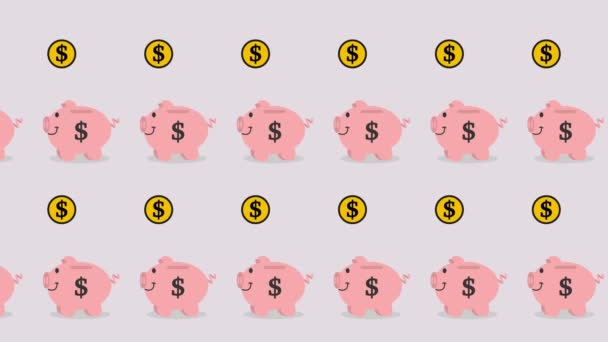 Piggy Bank Com Muito Dinheiro Com Cor Fundo Verde Animação — Vídeo de Stock