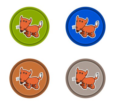 Beyaz arka planda yol işaretleri olan bir dizi çok renkli tilki - vektör