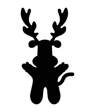 Beyaz arka planda duran sevimli siyah bir ren geyiğinin gölgesi - vektör