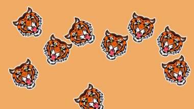 Bir renk ve yeşil arkaplan üzerinde rastgele hareket eden birkaç kaplan - animasyon