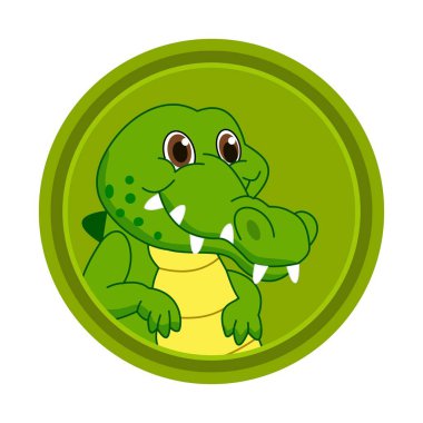 A cute and young green crocodile in green panel on white background - vector clipart