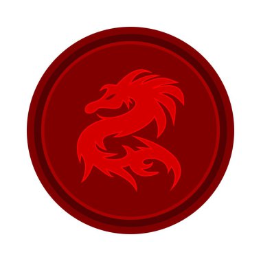 Beyaz arkaplanda kırmızı küre simgesinde kırmızı ejderha gölgesi - vektör