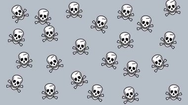 Few skulls moving randomly on a coloured and green background - animation