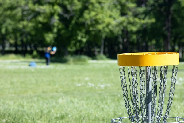 公園でのディスクゴルフスポーツゲーム — ストック写真