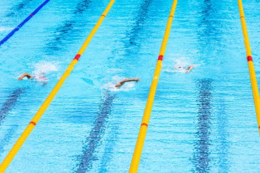 Yüzücüler yüzme sporu sırasında yüzme ya da ön emekleme hareketlerinde Olimpiyat büyüklüğünde bir yüzme havuzunda karşılaşırlar.