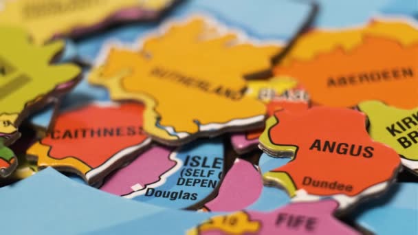 Scotland Map Puzzle Blocks Scottish Cities Close Video Background Dolly — Vídeos de Stock