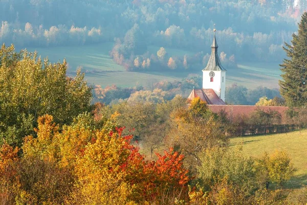 Country Church Village Dolni Loucky Colors Autumn Czech Republic Colorful — Stock Photo, Image