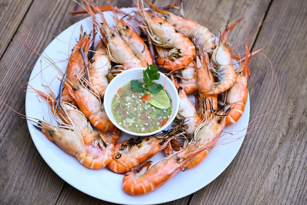 Ψητές Γαρίδες Shrimp Burn Bbq Seafood Plate Shrimp Prawns Cooking — Φωτογραφία Αρχείου