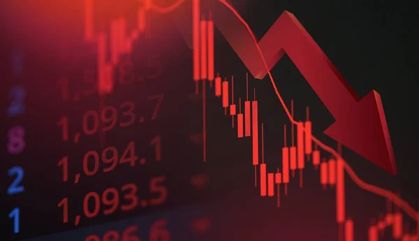 股票市场损失交易图分析投资指标商业图表显示烛台危机股票崩盘红表下跌货币 — 图库照片