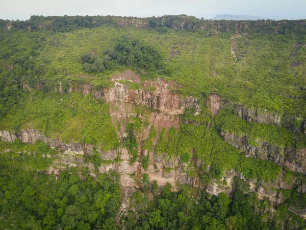 Aerial top view forest tree, Cliff large on the mountain in Asian rainforest ecosystem and healthy environment concept and background, Texture of green tree forest view from above 