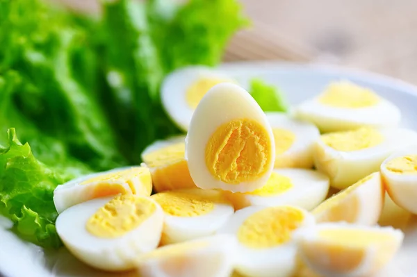 Boiled Eggs Food Quail Eggs White Plate Breakfast Eggs Fresh — Stock Photo, Image