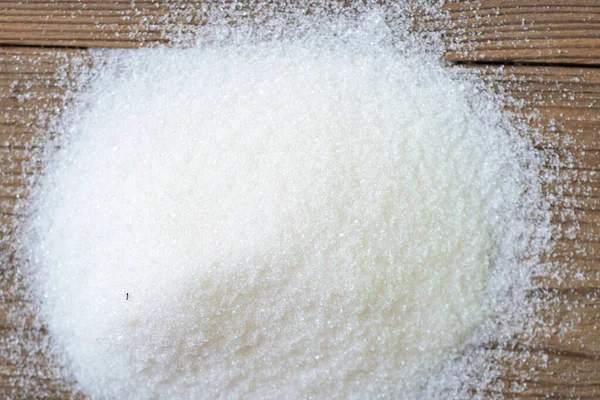 Hromada Cukru Dřevěném Pozadí Bílý Cukr Jídlo Sladkosti Zákusek Cukrová — Stock fotografie