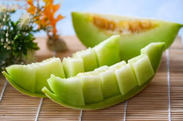 Cantaloupe Thai Slice Fruit Health Green Cantaloupe Thailand Cantaloupe Melon — Stok Foto
