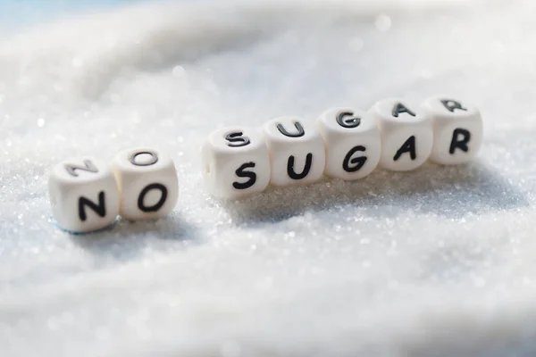 Geen Suiker Tekstblokken Met Witte Suiker Houten Ondergrond Suggereert Dieet — Stockfoto