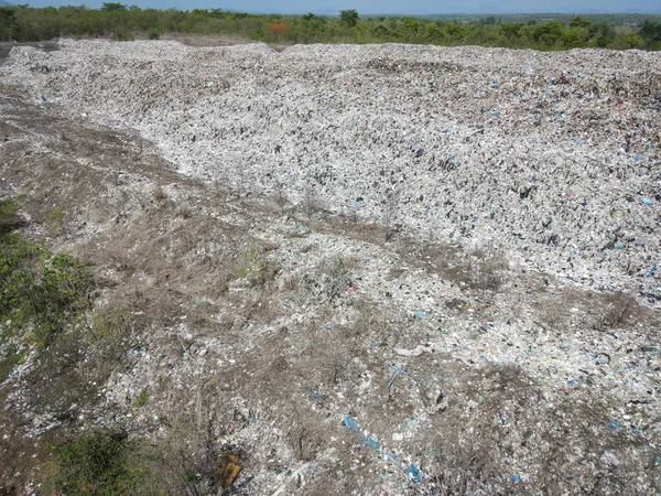 stock image Top view on plastic and other industrial waste ecological disaster from above with garbage sorting garbage disposal , Aerial view landfill garbage waste huge dump environmental pollution problem