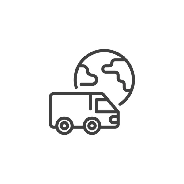 世界中の配送ラインアイコン モバイルコンセプトとウェブデザインのためのグローバルなロジスティック線形スタイルのサイン 世界中でトラックのアウトラインベクトルアイコンを出荷 シンボル ロゴイラスト ベクトルグラフィックス — ストックベクタ