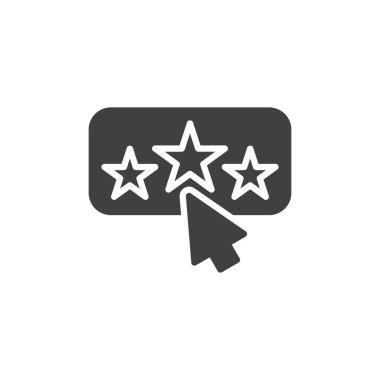 İmleç derecelendirme yıldız vektör simgesine tıklıyor. Mobil konsept ve web tasarımı için düz tabela. Geri bildirim yıldızları simgesi. Sembol, logo çizimi. Vektör grafikleri